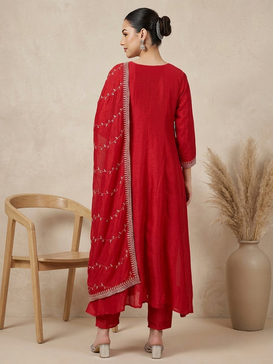 Elegant Red Embroidered Salwar Suit with Dupatta
