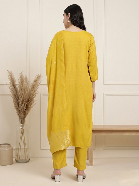 Mustard Yellow Embellished Kurta Set with Dupatta