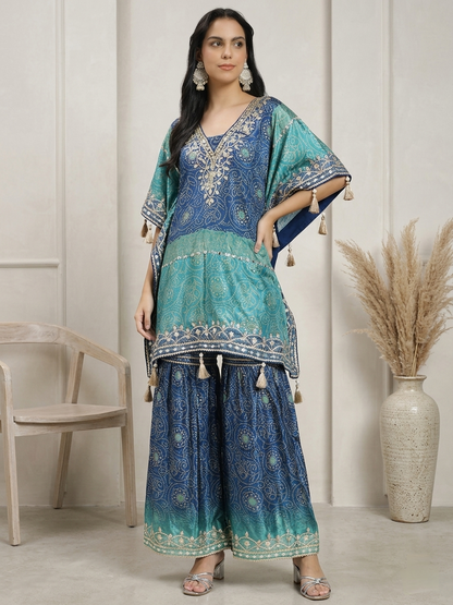 Blue Kaftan Kurta Set with Palazzo