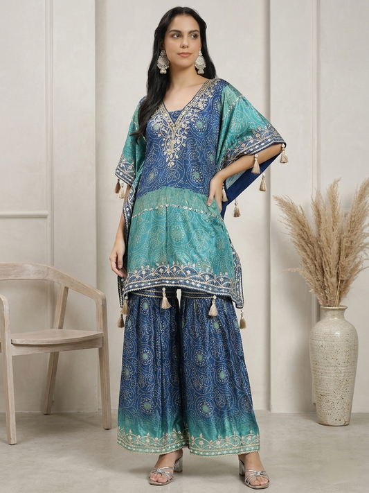 Blue Kaftan Kurta Set with Palazzo
