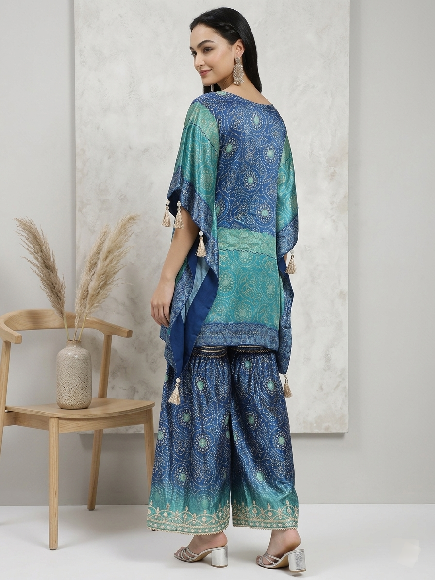 Blue Kaftan Kurta Set with Palazzo