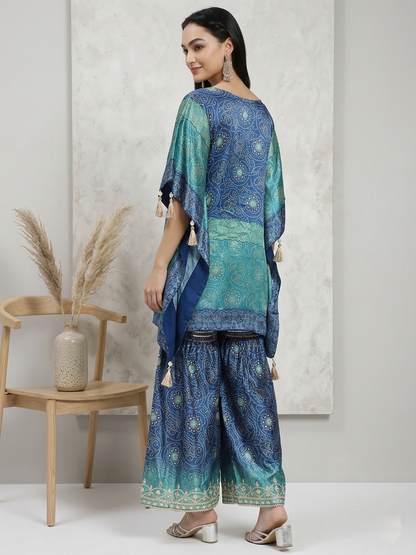 Blue Kaftan Kurta Set with Palazzo