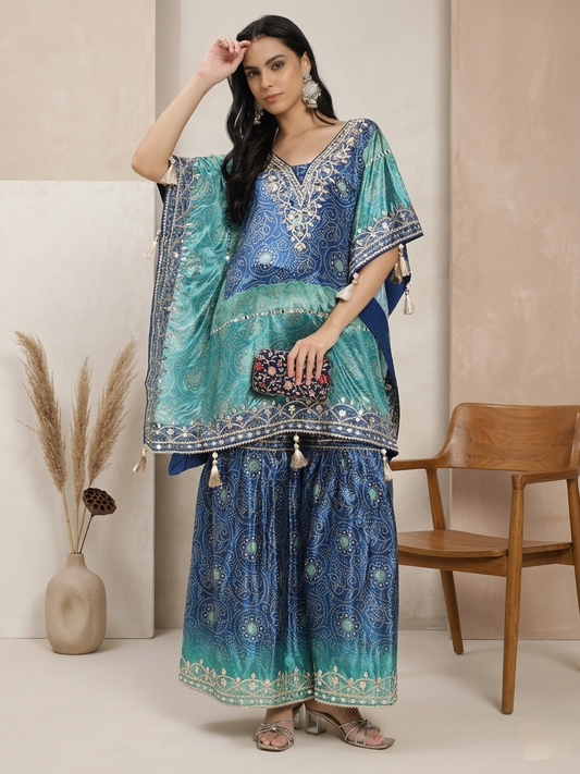 Blue Kaftan Kurta Set with Palazzo