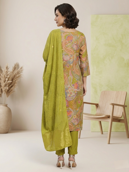 Green Paisley Printed Kurta Set with Matching Dupatta