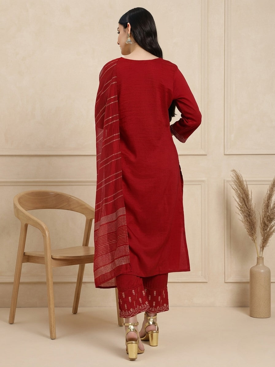 Elegant Red Embroidered Kurta Set with Dupatta – A Perfect Blend of Tradition & Style
