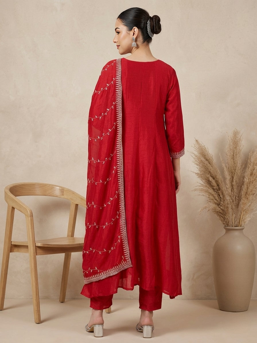 Elegant Red Embroidered Salwar Suit with Dupatta