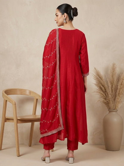 Elegant Red Embroidered Salwar Suit with Dupatta