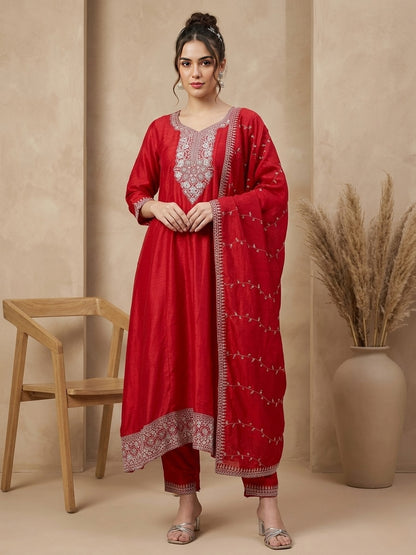 Elegant Red Embroidered Salwar Suit with Dupatta