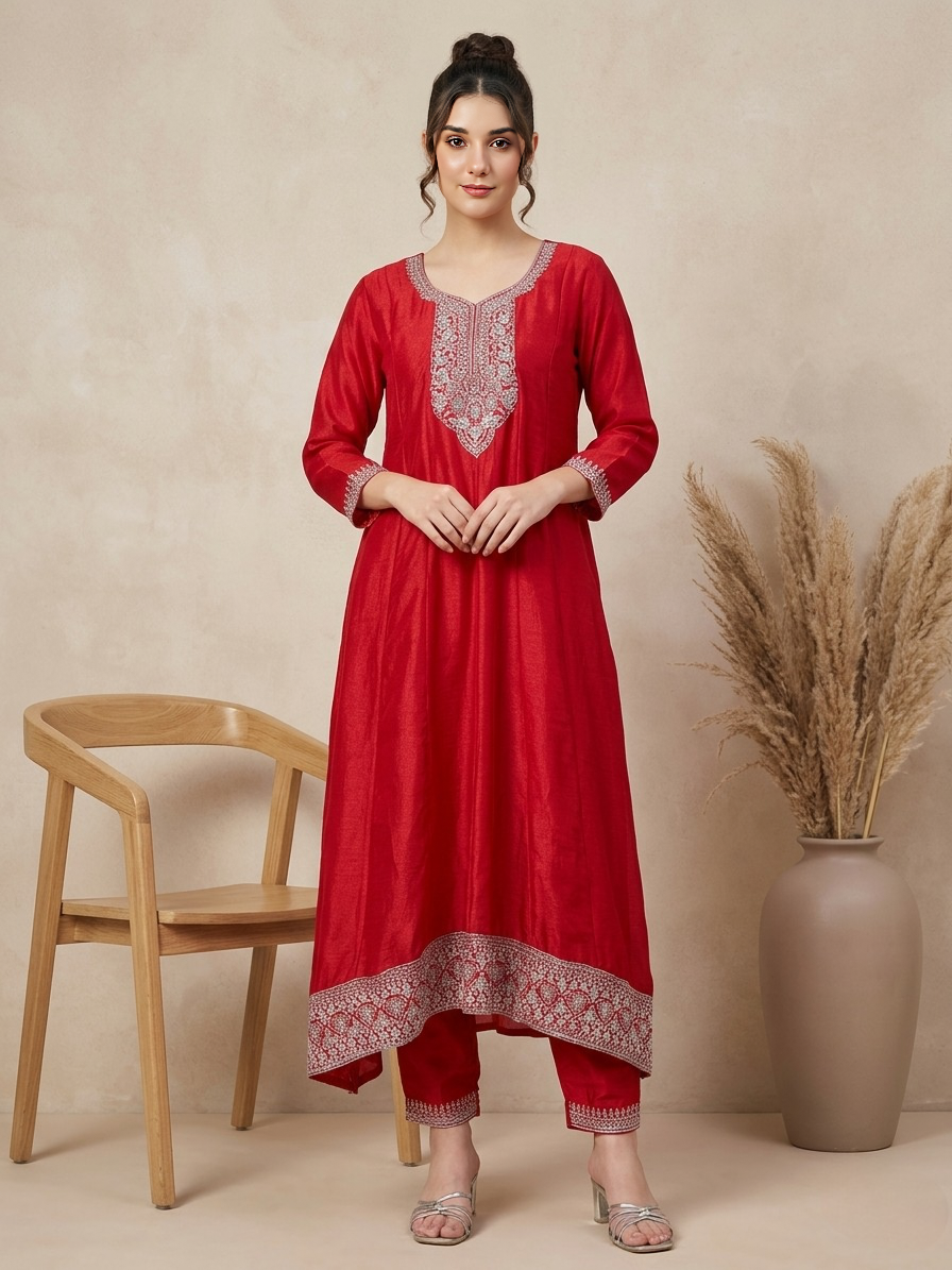 Elegant Red Embroidered Salwar Suit with Dupatta