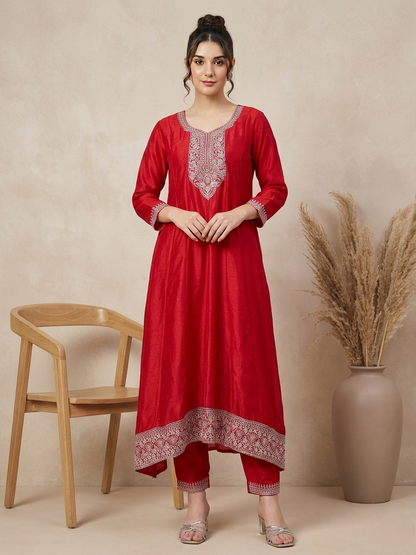 Elegant Red Embroidered Salwar Suit with Dupatta