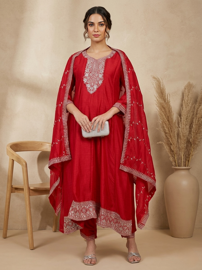 Elegant Red Embroidered Salwar Suit with Dupatta