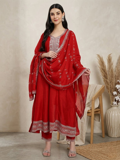 Graceful Dark Pink Embroidered Kurta Set with Dupatta – A Timeless Festive Look