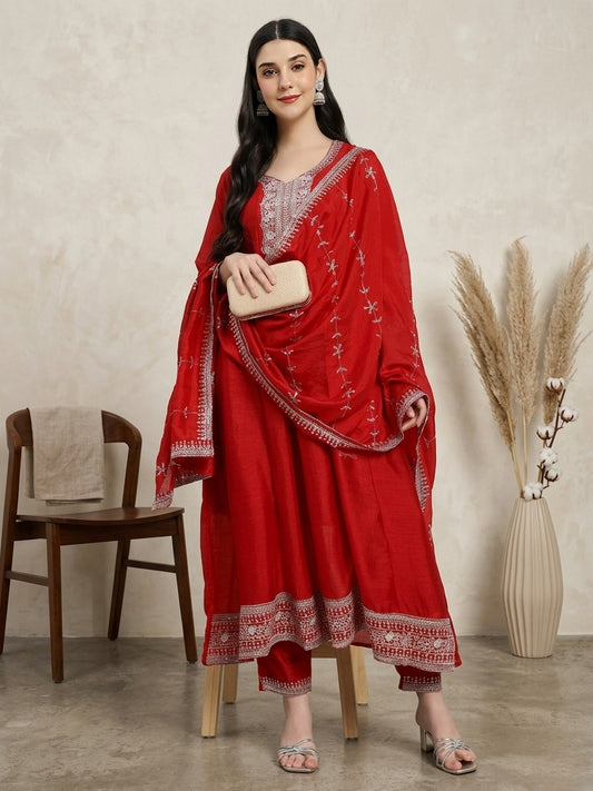 Graceful Dark Pink Embroidered Kurta Set with Dupatta – A Timeless Festive Look