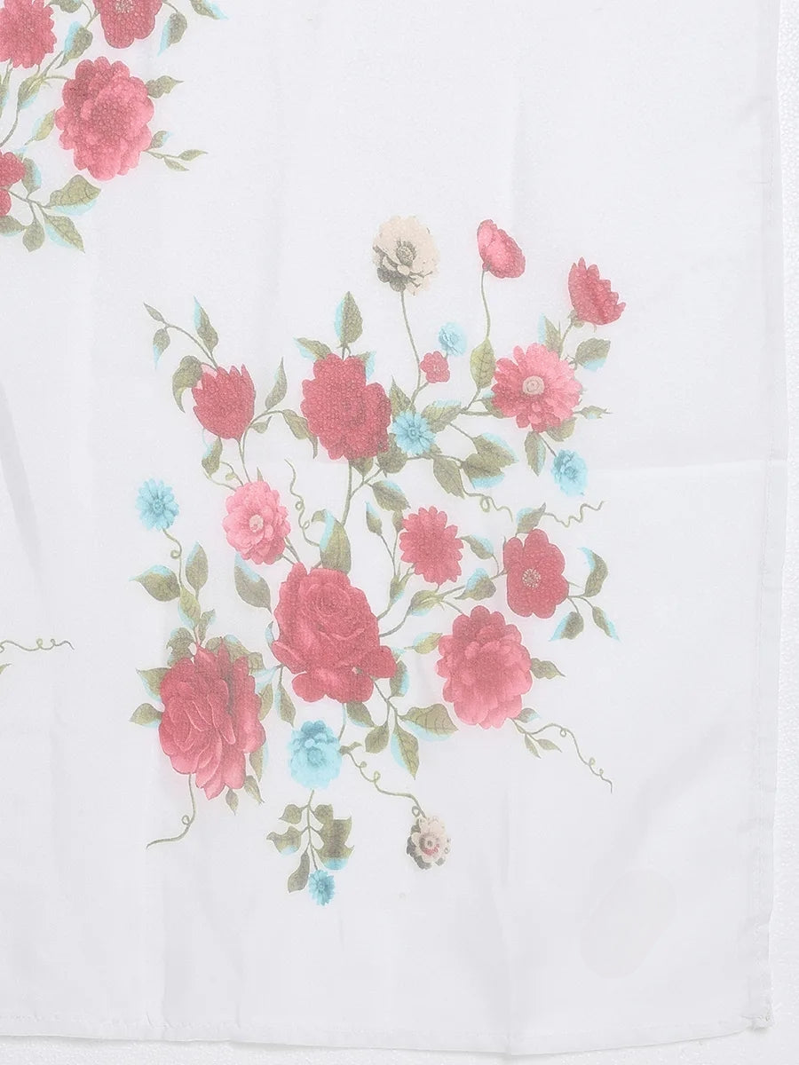 Silk blend Off-White Embroidered Straight Suit Set with Floral Dupatta