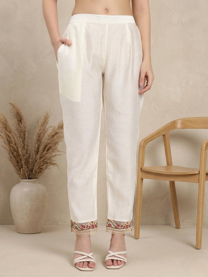 Silk blend Off-White Embroidered Straight Suit Set with Floral Dupatta