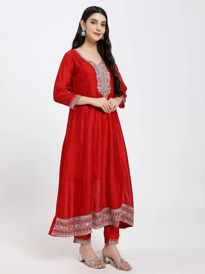Graceful Dark Pink Embroidered Kurta Set with Dupatta – A Timeless Festive Look