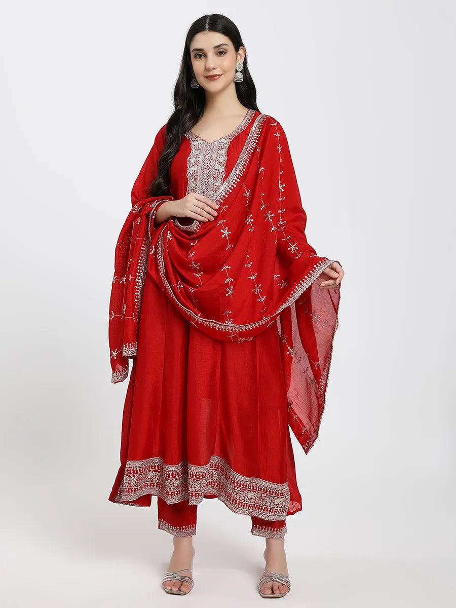 Graceful Dark Pink Embroidered Kurta Set with Dupatta – A Timeless Festive Look