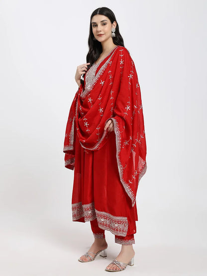 Graceful Dark Pink Embroidered Kurta Set with Dupatta – A Timeless Festive Look