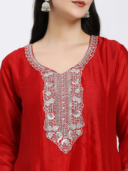 Graceful Dark Pink Embroidered Kurta Set with Dupatta – A Timeless Festive Look