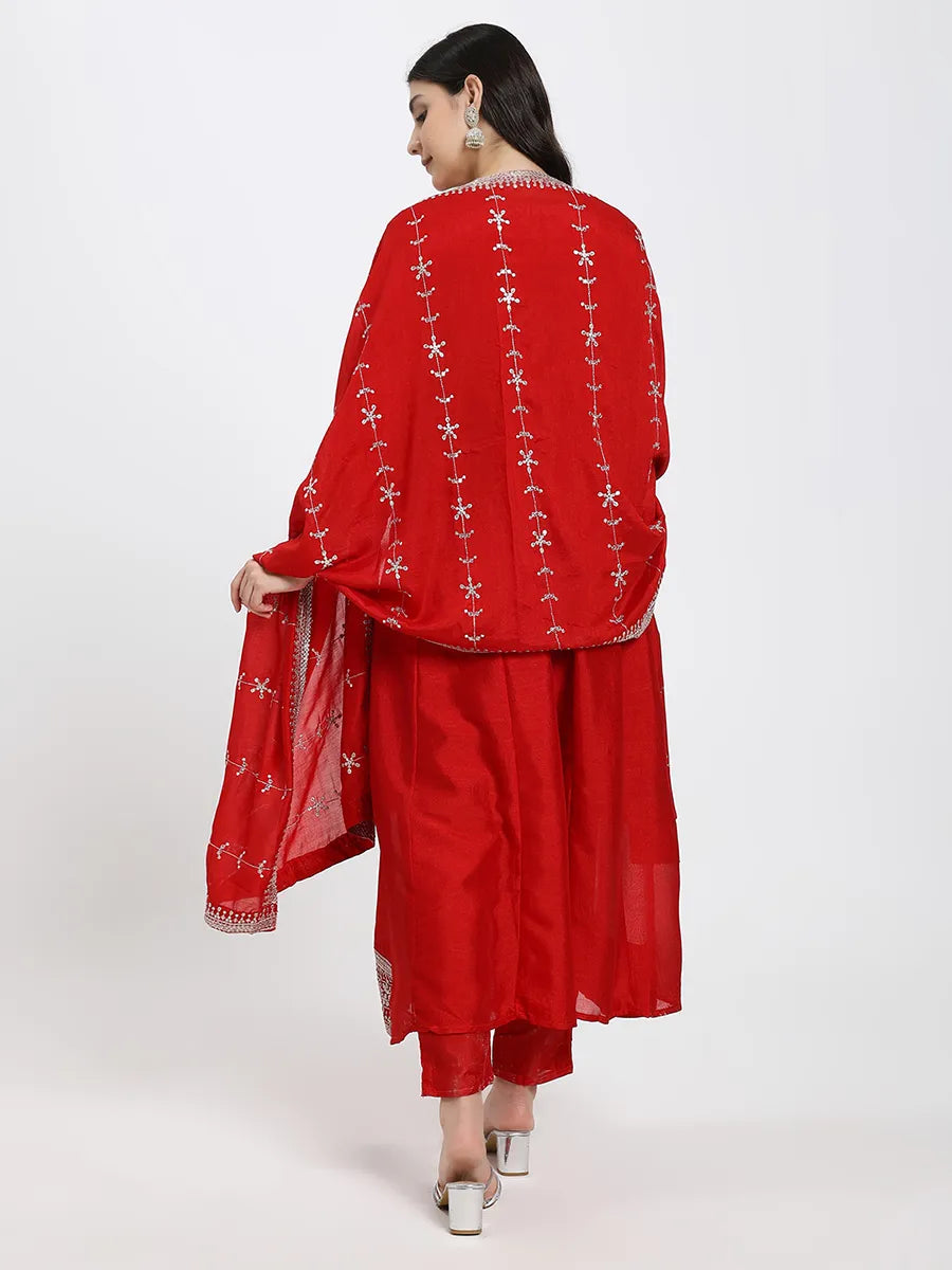 Graceful Dark Pink Embroidered Kurta Set with Dupatta – A Timeless Festive Look