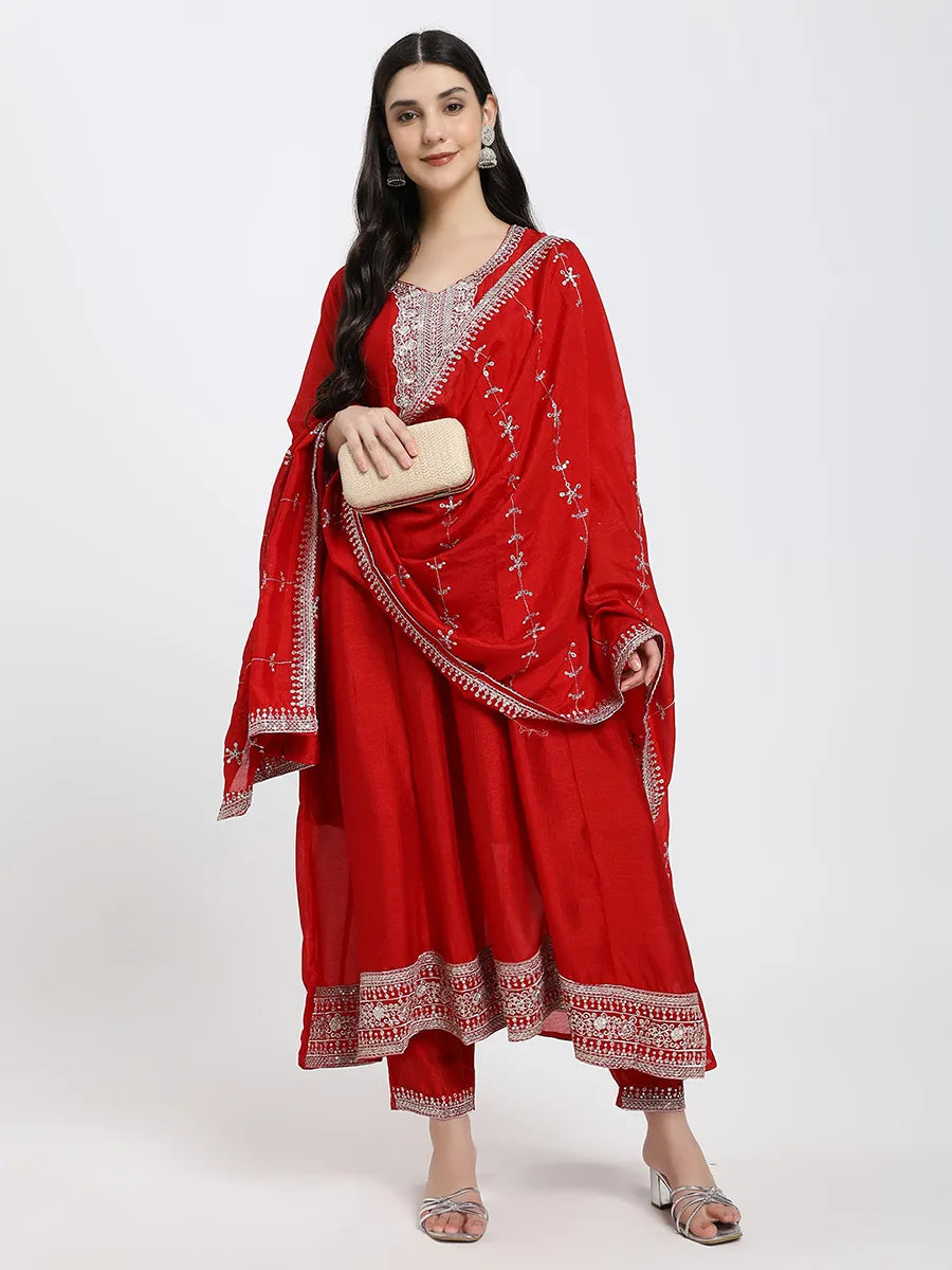 Graceful Dark Pink Embroidered Kurta Set with Dupatta – A Timeless Festive Look