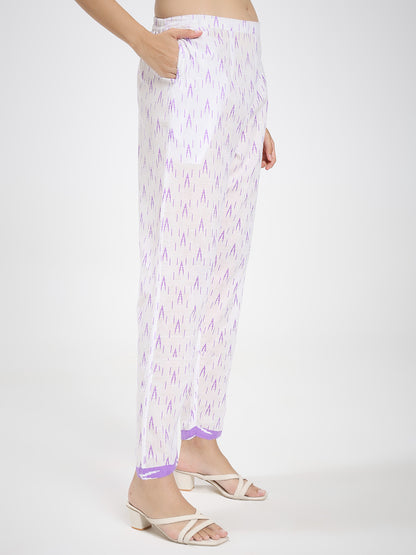 Lavender & White Cotton Ikat Printed Suit Set