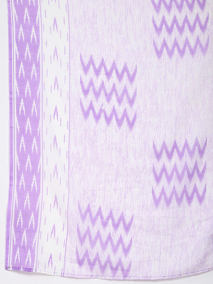 Lavender & White Cotton Ikat Printed Suit Set