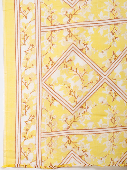 Bright Yellow & White Floral Printed Kurta Pant Dupatta Set