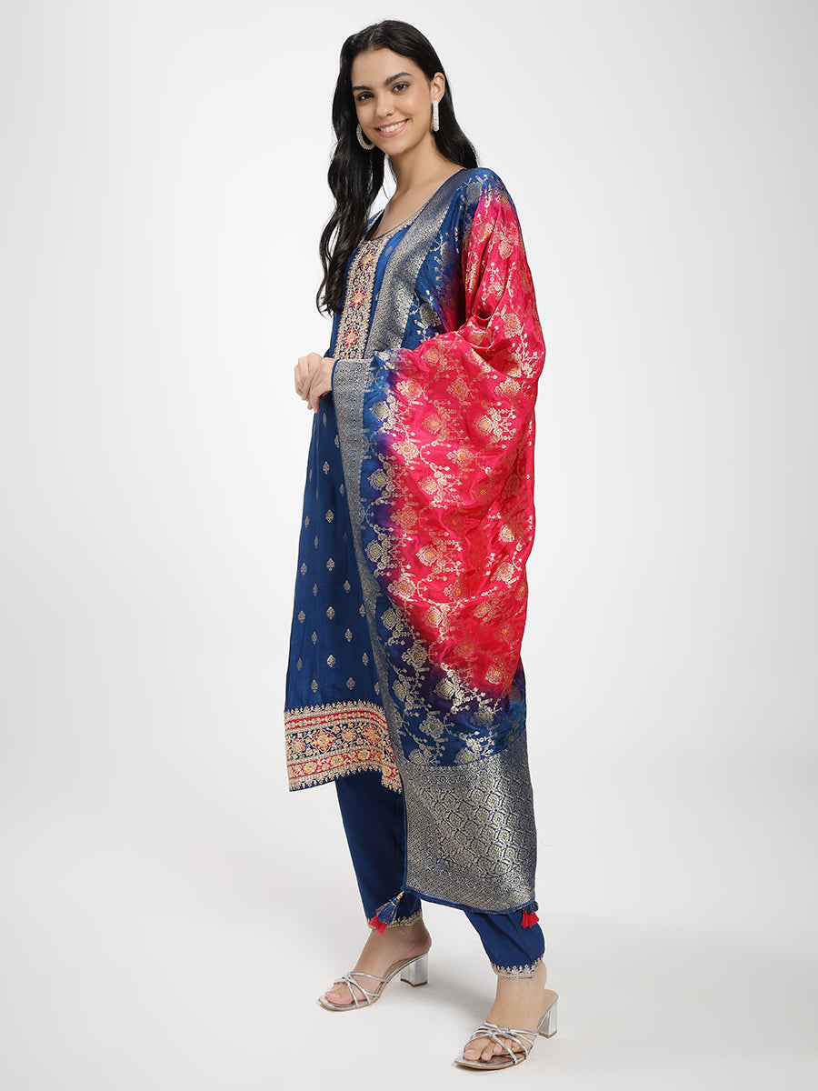 Royal Blue Roman Silk Kurta Pant with Banarasi Dupatta Set