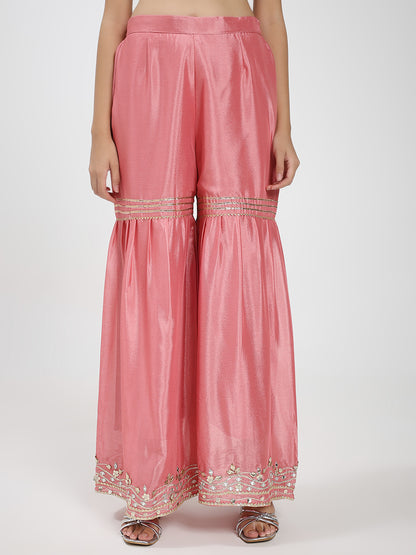 Elegant Pink Embroidered Kurta Set with Palazzo Pants