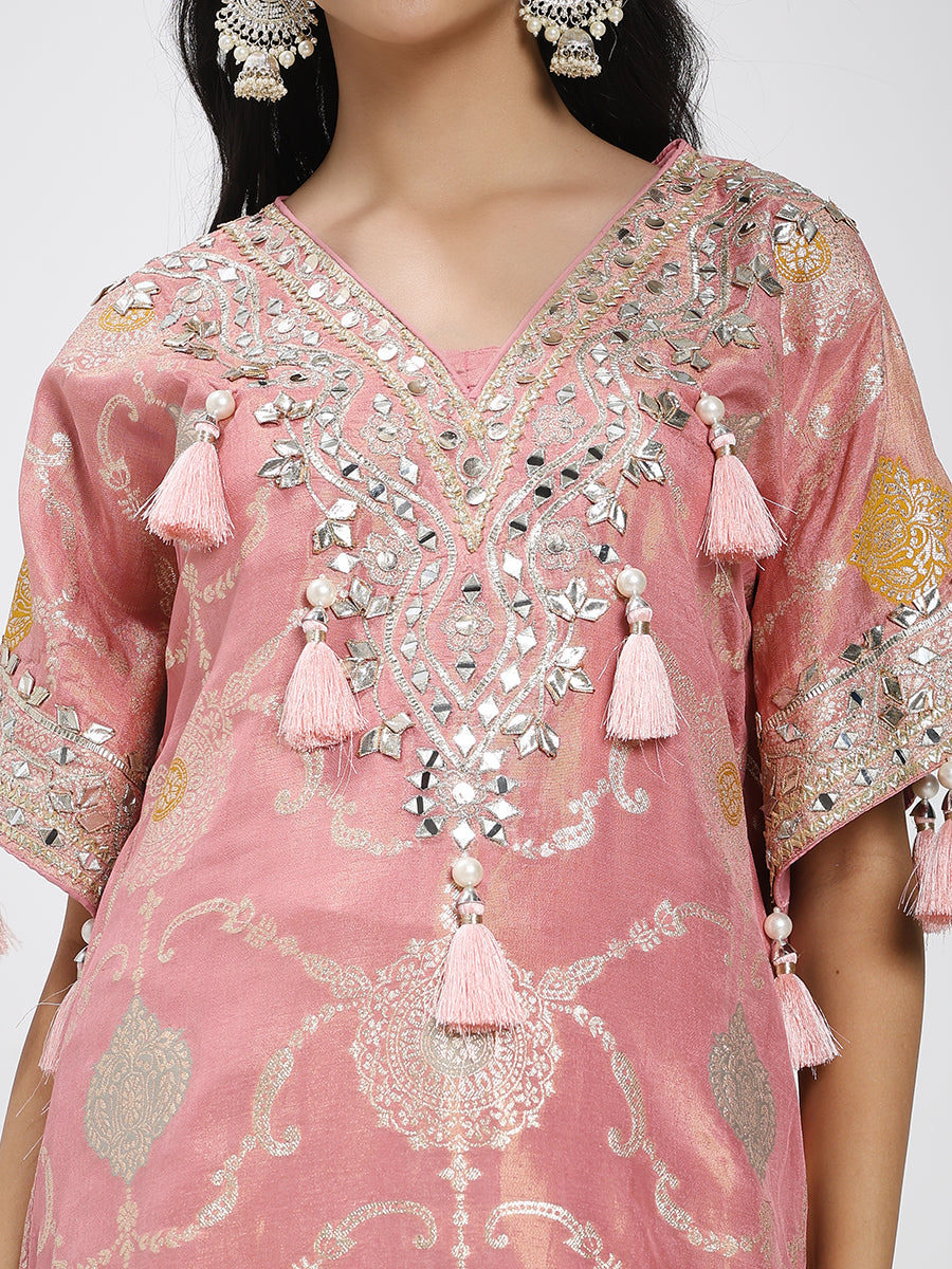 Elegant Pink Embroidered Kurta Set with Palazzo Pants