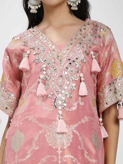 Elegant Pink Embroidered Kurta Set with Palazzo Pants