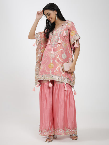 Elegant Pink Embroidered Kurta Set with Palazzo Pants