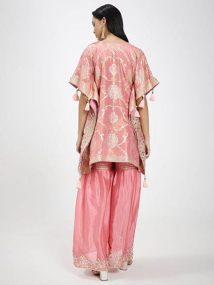 Elegant Pink Embroidered Kurta Set with Palazzo Pants