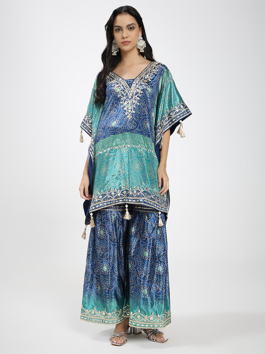 Blue Kaftan Kurta Set with Palazzo