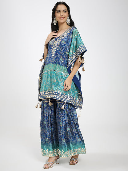 Blue Kaftan Kurta Set with Palazzo