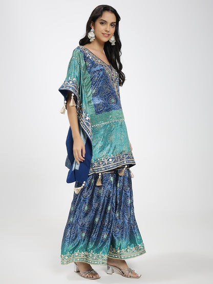 Blue Kaftan Kurta Set with Palazzo