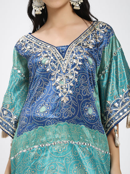 Blue Kaftan Kurta Set with Palazzo