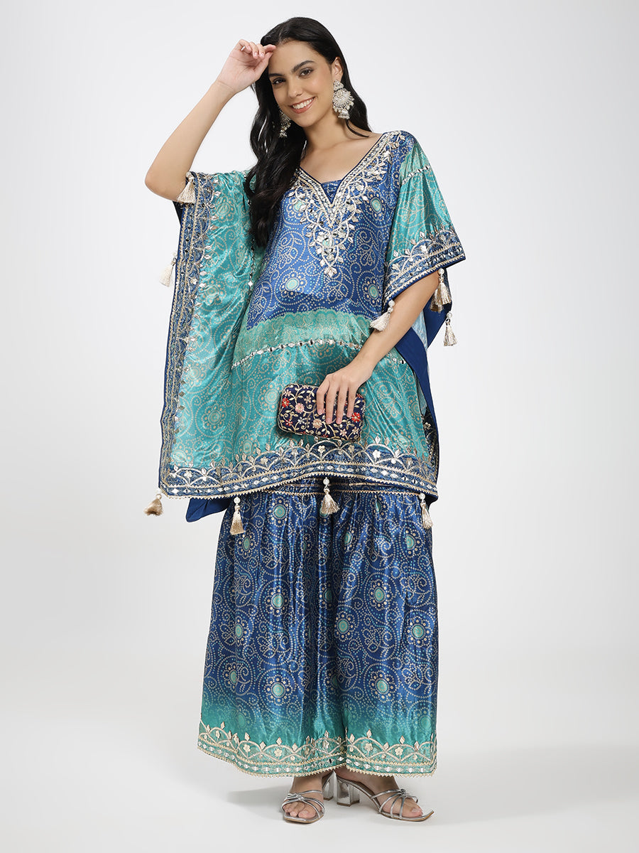 Blue Kaftan Kurta Set with Palazzo