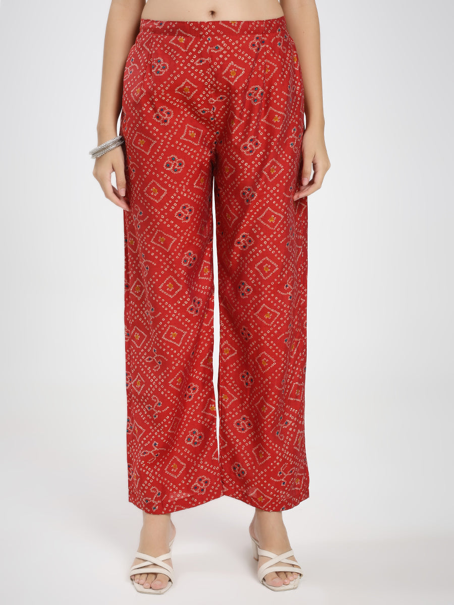 Red Printed Co-ord Set with Shirt Collar & Wide-Leg Pants
