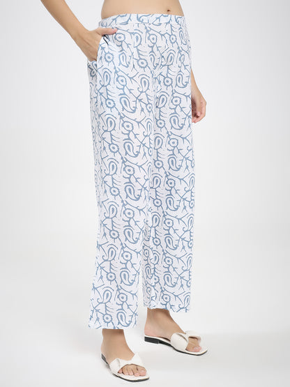 Blue & White Cotton Printed Kurta Pant Dupatta Set