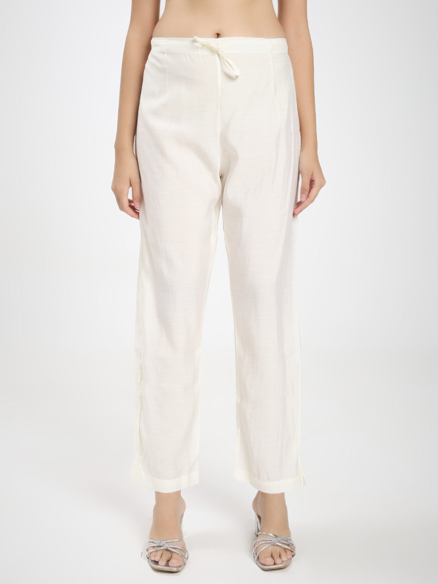 Off-White & Peach Embroidered Roman Silk Kurta Pant Dupatta Set