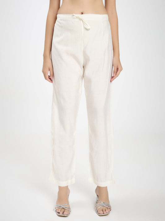 Off-White & Peach Embroidered Roman Silk Kurta Pant Dupatta Set