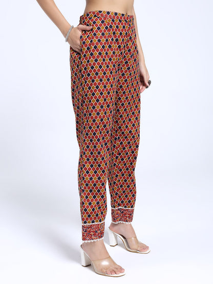 Rust Red & Brown Paisley Printed Kurta Pant Dupatta Set