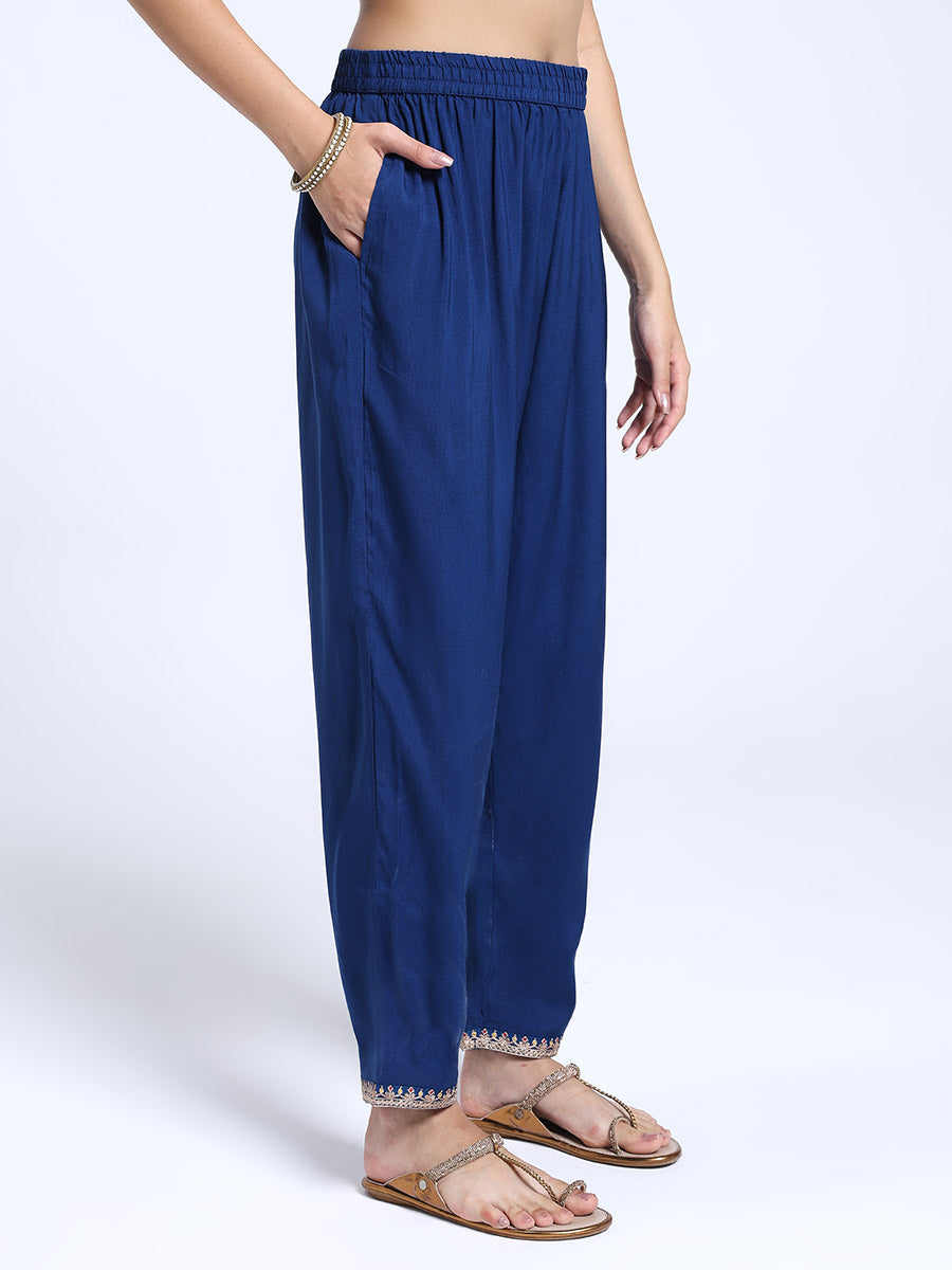 Royal Blue Roman Silk Kurta Pant with Banarasi Dupatta Set