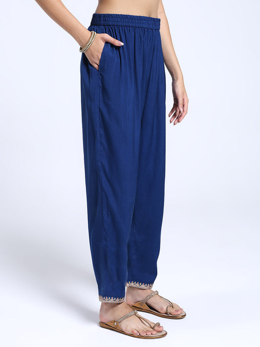 Royal Blue Roman Silk Kurta Pant with Banarasi Dupatta Set