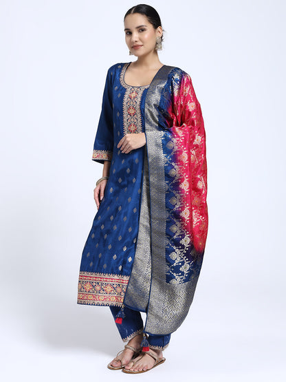 Royal Blue Roman Silk Kurta Pant with Banarasi Dupatta Set