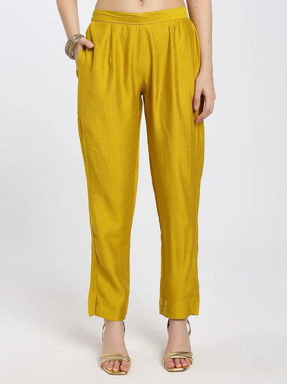 Mustard Yellow Embroidered Kurta Set with Contrasting Red Printed Dupatta