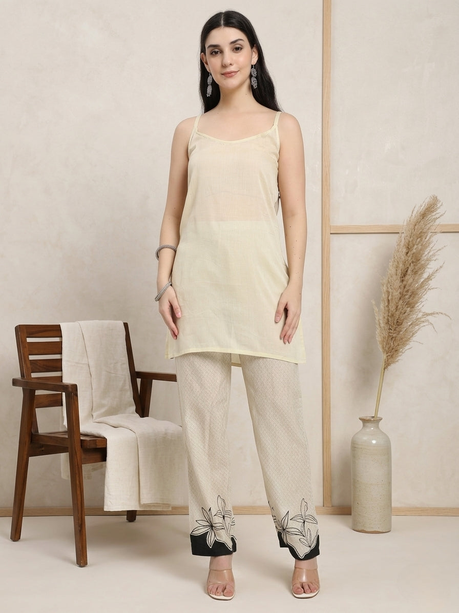 Beige Printed Co-ord Set with Abstract Floral Design