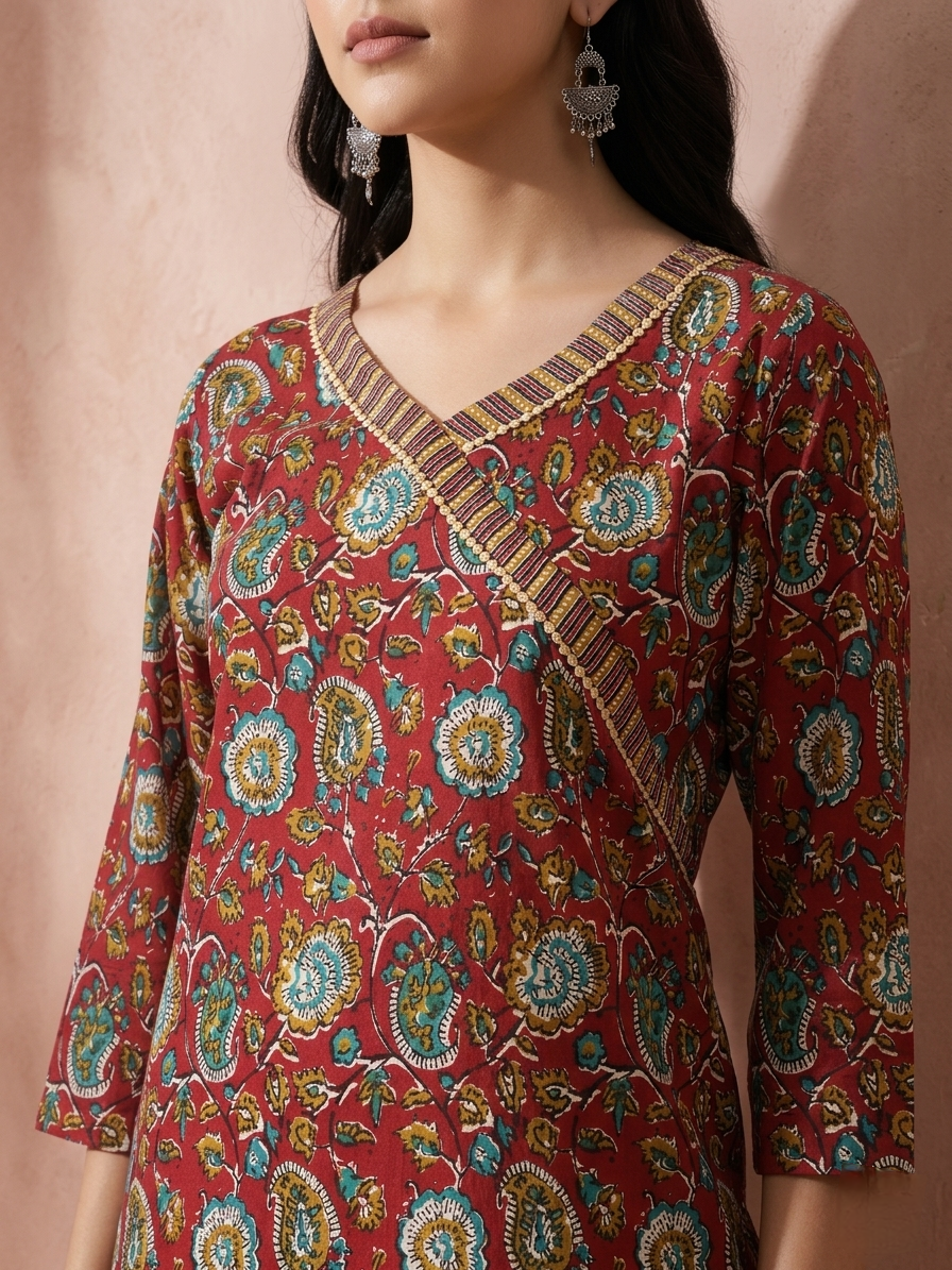 Rust Red & Brown Cotton Printed Salwar Suit Set